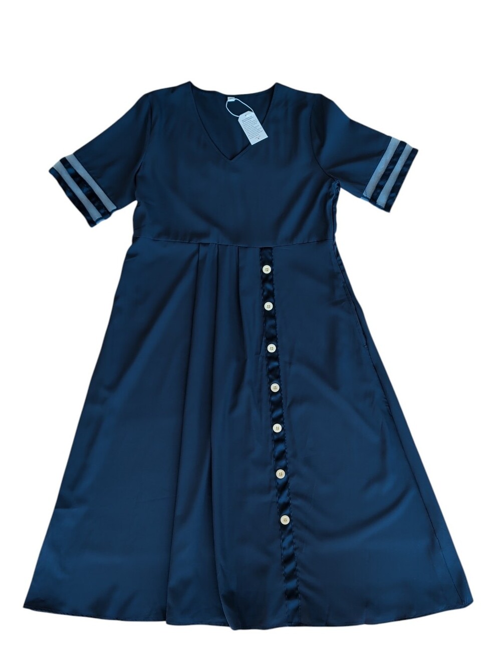 NWT Fashion Says Me Too Mesh Sleeve Trim Maxi Dress XXL Navy Pockets